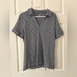 Talbots Navy & White Short-Sleeve Striped Polo Top